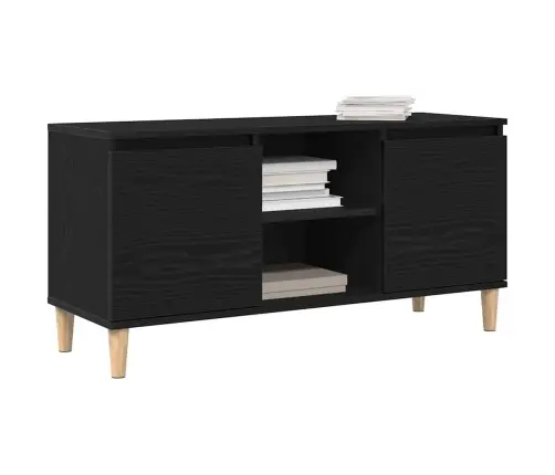 Tv Skapītis Ar Koka Kājām Melna Ozola Krāsā 102X35X50 Cm Vidaxl