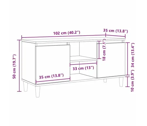 Tv Skapītis Ar Koka Kājām Melna Ozola Krāsā 102X35X50 Cm Vidaxl