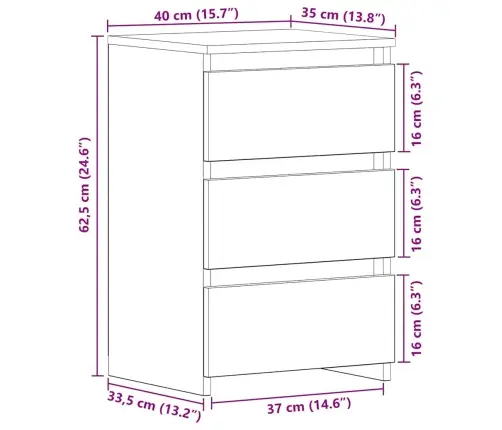 Naktsgaldiņš Melnā Ozola 40X35X62,5 Cm Inženierijas Koks Vidaxl