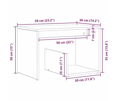 Blakus Galds Melnā Ozola Krāsā 59X36X38 Cm Inženierijas Koks Vidaxl