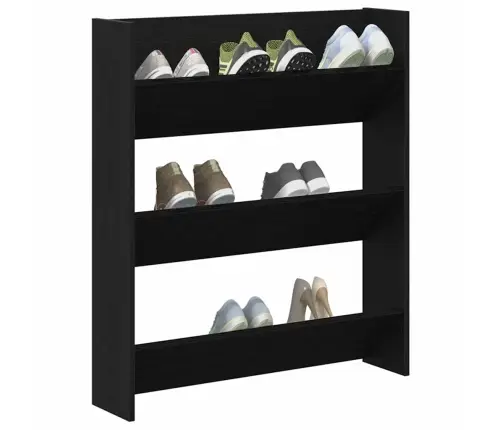 Sienas Apavu Skapis - Melna Ozola Krāsa, 80 X 18 X 90 Cm, No Inženierijas Koksnes Vidaxl