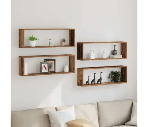 Sienas Plaukti 4 Gab. Vecs Koks 80X15X26 Cm Vidaxl