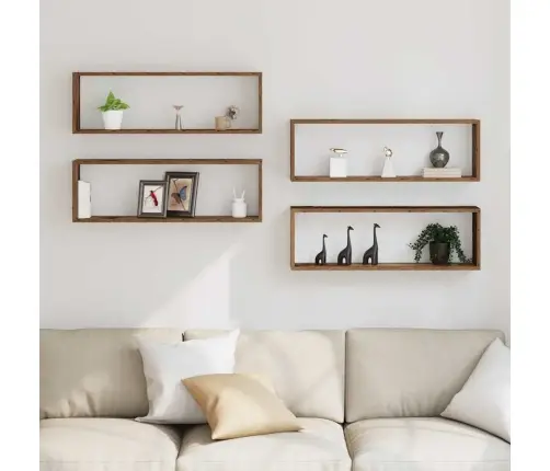 Sienas Plaukti 4 Gab. Vecs Koks 80X15X26 Cm Vidaxl