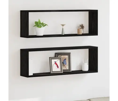 Sienas Plaukti - 2 Gabali, Melna Ozola Krāsa, 80X15X26 Cm, Izgatavots No Inženierijas Koka Vidaxl