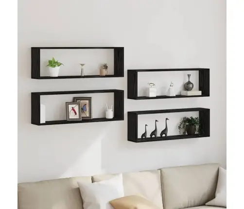 Sienas Plaukti 4 Gabali - Melns Ozolkoks, 80X15X26 Cm, Inženierijas Koks Vidaxl