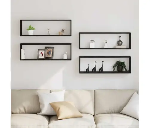 Sienas Plaukti 4 Gabali - Melns Ozolkoks, 80X15X26 Cm, Inženierijas Koks Vidaxl