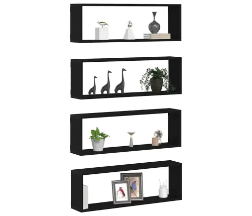 Sienas Plaukti 4 Gabali - Melns Ozolkoks, 80X15X26 Cm, Inženierijas Koks Vidaxl