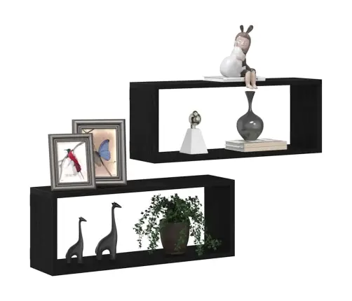 Sienas Plaukti 2 Komplektā Melns Ozols 60X15X23 Cm Izgatavots No Inženierijas Koka Vidaxl