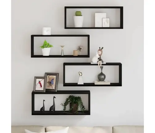 Sieninės Lentynos 4 Pcs Juodas Ąžuolas 60 X 15 X 23 Cm