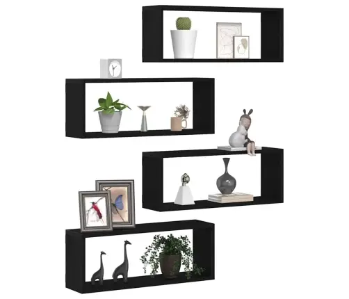 Sieninės Lentynos 4 Pcs Juodas Ąžuolas 60 X 15 X 23 Cm