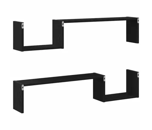 Sienas Plaukts 2 Gabali Melns Ozols 100X15X70 Cm Inženierijas Koks Vidaxl