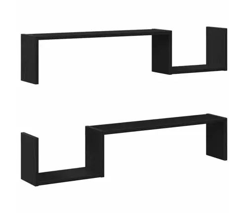 Sienas Plaukts 2 Gabali Melns Ozols 100X15X70 Cm Inženierijas Koks Vidaxl