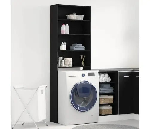 Veļas Mašīnas Skapītis Melns Ozols 64X24X190 Cm Inženierijas Koks Vidaxl