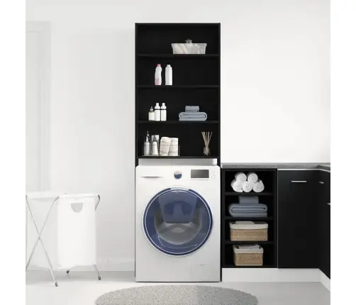 Veļas Mašīnas Skapītis Melns Ozols 64X24X190 Cm Inženierijas Koks Vidaxl