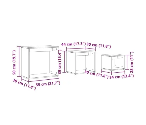 Suklijuotas Stalas Kita 3 Pcs Juodas Ąžuolas 55 X 30 X 50 Cm