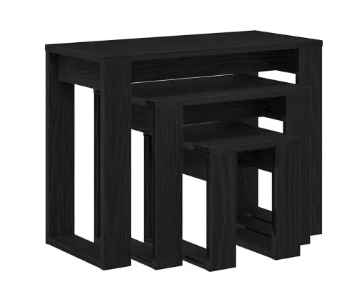 Sustūmiami Staliukai 3 Pcs Juodas Ąžuolas Apdirbta Mediena