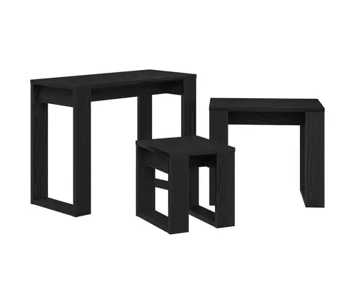 Sustūmiami Staliukai 3 Pcs Juodas Ąžuolas Apdirbta Mediena