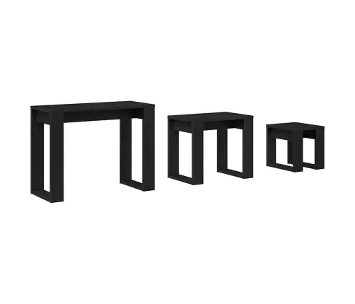 Sustūmiami Staliukai 3 Pcs Juodas Ąžuolas Apdirbta Mediena
