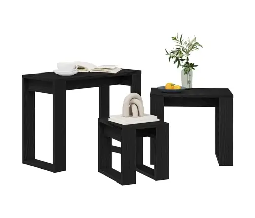 Sustūmiami Staliukai 3 Pcs Juodas Ąžuolas Apdirbta Mediena