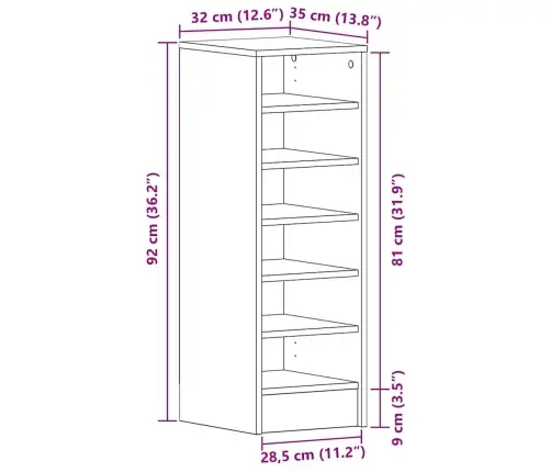 Apavu Skapis, Melns Ozols, 31.5X35X90 Cm, Inženierijas Koks Vidaxl