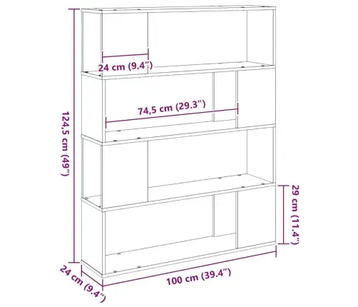 Grāmatu Plaukts Melnā Ozola Krāsā 100X24X124 Cm Inženierijas Koks Vidaxl