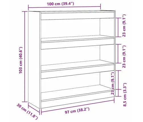 Grāmatu Skapis/Telpas Dalītājs - Amatnieku Ozolā - 100X30X103Cm, Izgatavots No Inženierijas Koka Vidaxl
