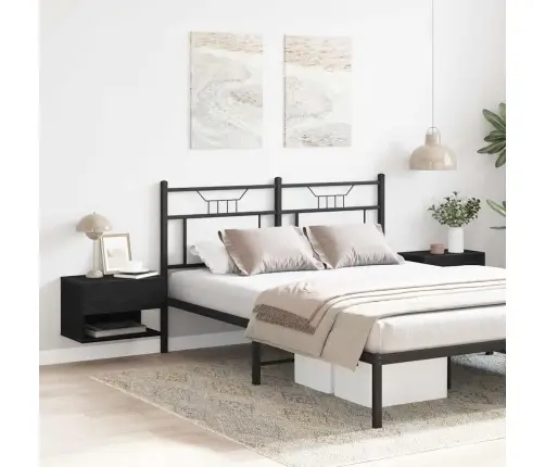 Šalia Lovos Spintelė 2 Pcs Juoda Ąžuolo 46 X 29.5 X 30 Cm