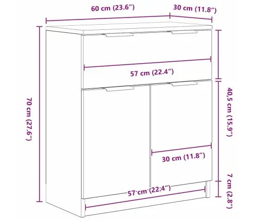 Melnā Ozola Bufete 60X30X70 Cm Inženierijas Koks Vidaxl