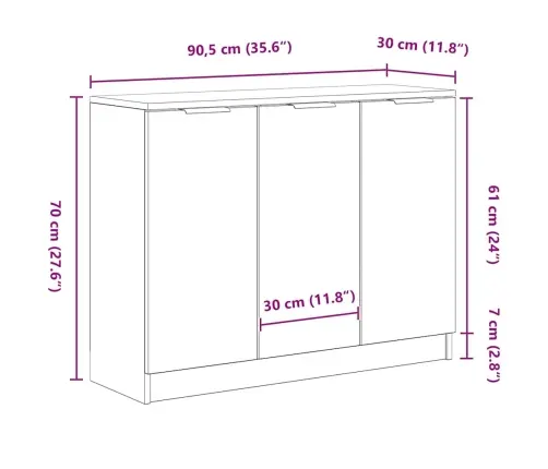 Bufete Melna Ozola 90,5X30X70 Cm Inženierijas Koks Vidaxl