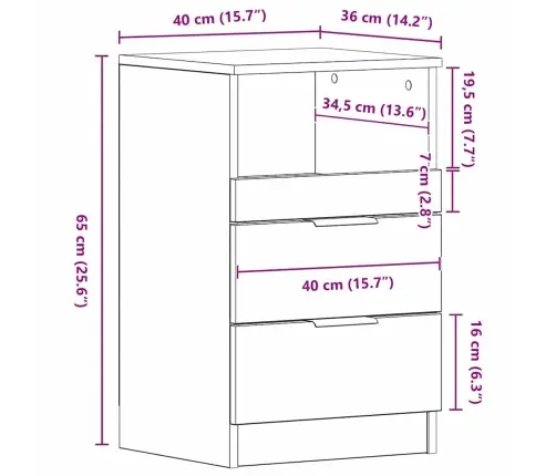 Naktsgaldiņš Melns Ozols 40X35X65 Cm Izgatavots No Inženierijas Koka Vidaxl
