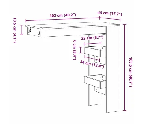 Sieninis Baro Stalas Juodas Ąžuolas 102 X 45 X 103,5 Cm