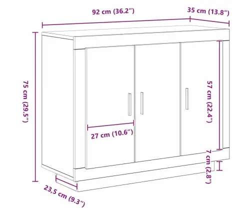 Puse Melna 92 X 35 X 75 Cm Inženierijas Koks Vidaxl