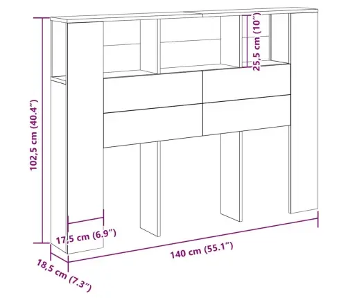 Galvas Dēlis Skapītis Melns Ozols 140 X 19 X 104.5 Cm Vidaxl