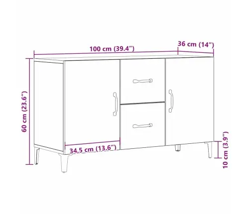 Melna Ozola Bufete - 100 X 36 X 60 Cm - Izgatavots No Inženierijas Koka Vidaxl