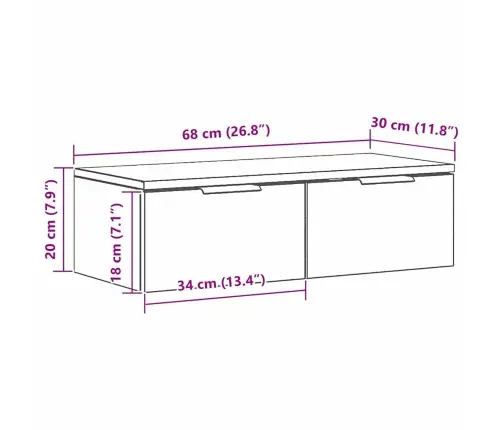 Melna Ozola Sienas Skapis 68X30X20 Cm No Inženierijas Koka Vidaxl