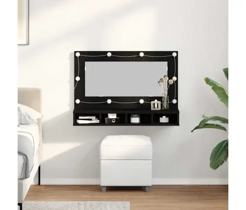Led Spoguļa Skapīša Melnā Ozola Krāsā - 90X31.5X62 Cm Vidaxl