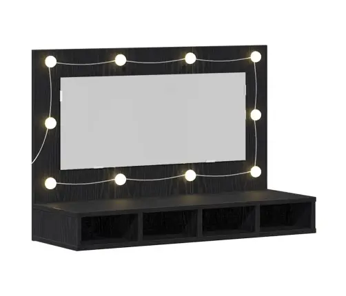 Led Spoguļa Skapīša Melnā Ozola Krāsā - 90X31.5X62 Cm Vidaxl