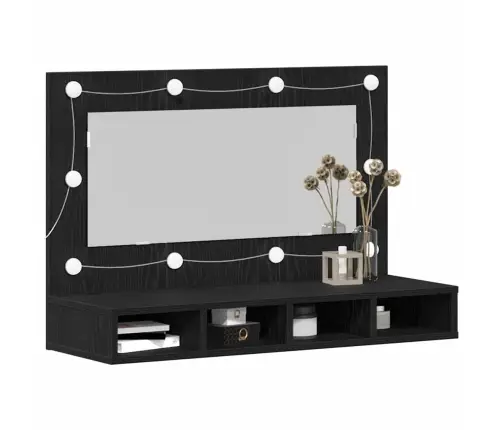 Led Spoguļa Skapīša Melnā Ozola Krāsā - 90X31.5X62 Cm Vidaxl