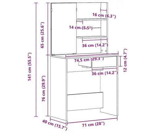 Riietumislaud Sahtliga Must Tamm 74,5 X 40 X 141 Cm Tehispuit