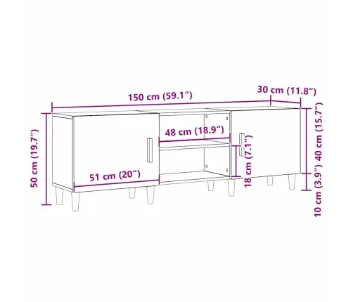 Tv Galds Artisan Ozola Krāsā - 150X30X50 Cm - Izgatavots No Inženierijas Koka Vidaxl