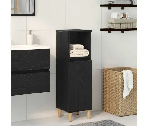 Vannitoakapp Riiuliga Must Tamm 30 X 30 X 100 Cm Tehispuit