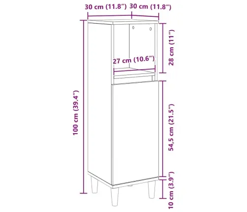Vannitoakapp Riiuliga Must Tamm 30 X 30 X 100 Cm Tehispuit