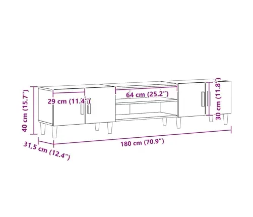 Tv Kabinets Melns Ozols 180X31,5X40 Cm Inženierijas Koks Vidaxl