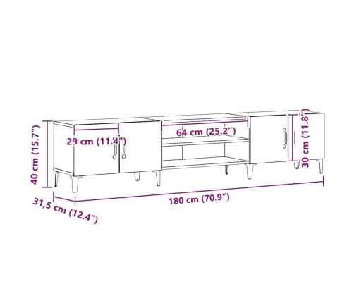 Tv Skapītis Melns Ozols 180X31,5X40 Cm Inženierijas Koks Vidaxl