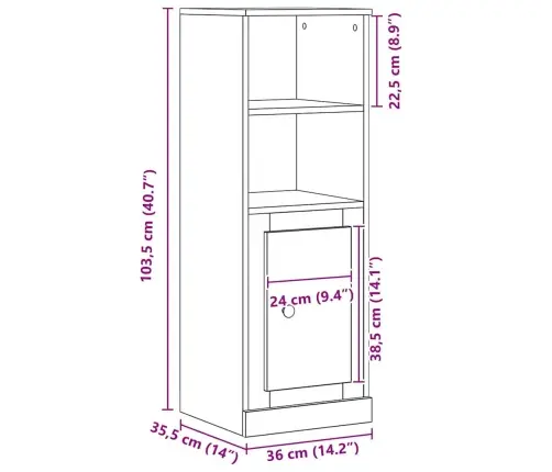 Augstais Galds Melnā Ozola 36X35.5X103.5 Cm Inženierijas Koks Vidaxl