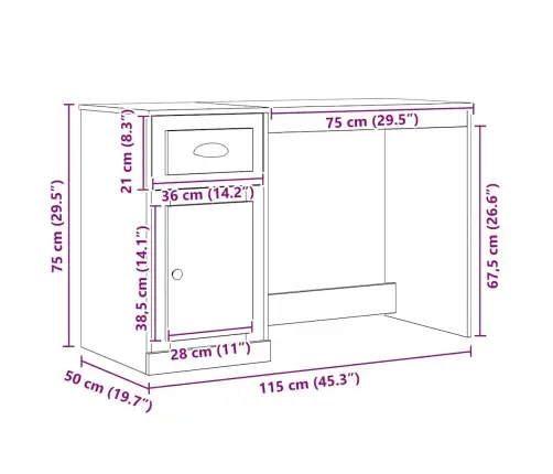 Rakstāmgalds Ar Uzglabāšanu Vecā Koka 50X115X75 Cm Inženierkoks Vidaxl