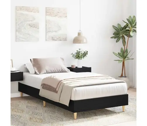 Gultas Rāmis 90X200 Cm Melns Ozola Inženierijas Koks Vidaxl