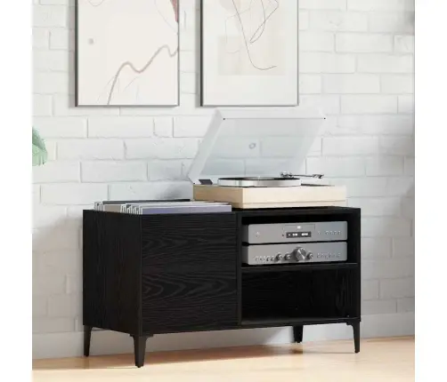 Ierakstu Skapītis Melnā Ozola Krāsā 84,5X38X48 Cm No Inženierijas Koka Vidaxl