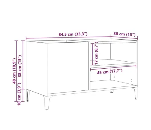 Ierakstu Skapītis Melnā Ozola Krāsā 84,5X38X48 Cm No Inženierijas Koka Vidaxl