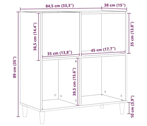 Rekordu Skapis Melns Ozols 84,5X38X89 Cm Inženierijas Koks Vidaxl